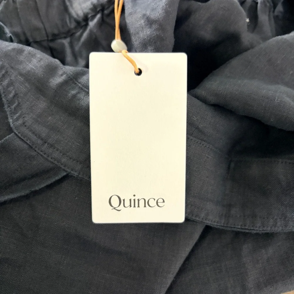 Quince Linen Jumpsuit Womens S Black Wide Leg Square Neck Sleeveless Belted